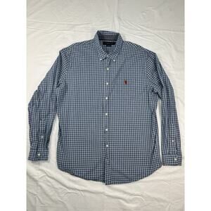 US Polo Assn Blue Checkered Button Up Shirt XL Long Sleeves Button Collar